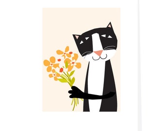 Tuxedo Cat Note Card Set original illustration my funny cat handmade greeting cards