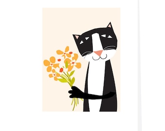 Tuxedo Cat Note Card Set original illustration my funny cat handmade greeting cards