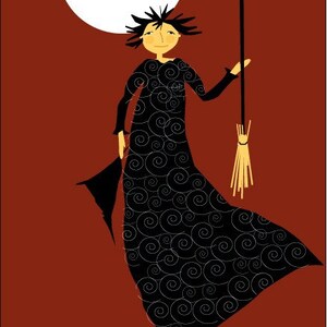 greeting card moon witch halloween card