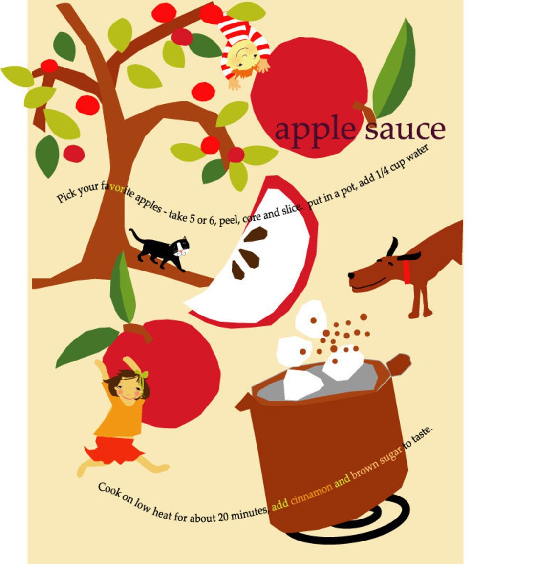 Fun Illustrated Applesauce Recipe Print in 11 X 14 Inch Mat - Etsy