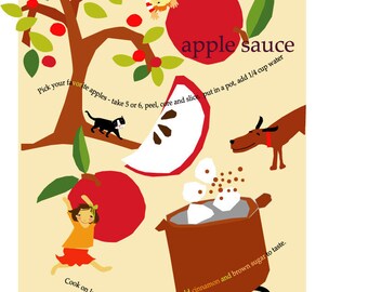 Fun Illustrated Applesauce Recipe print in 11 x 14 inch mat