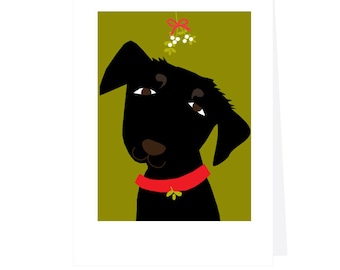 Greeting card christmas greeting labrador with mistletoe choose black, chocolate or yellow lab