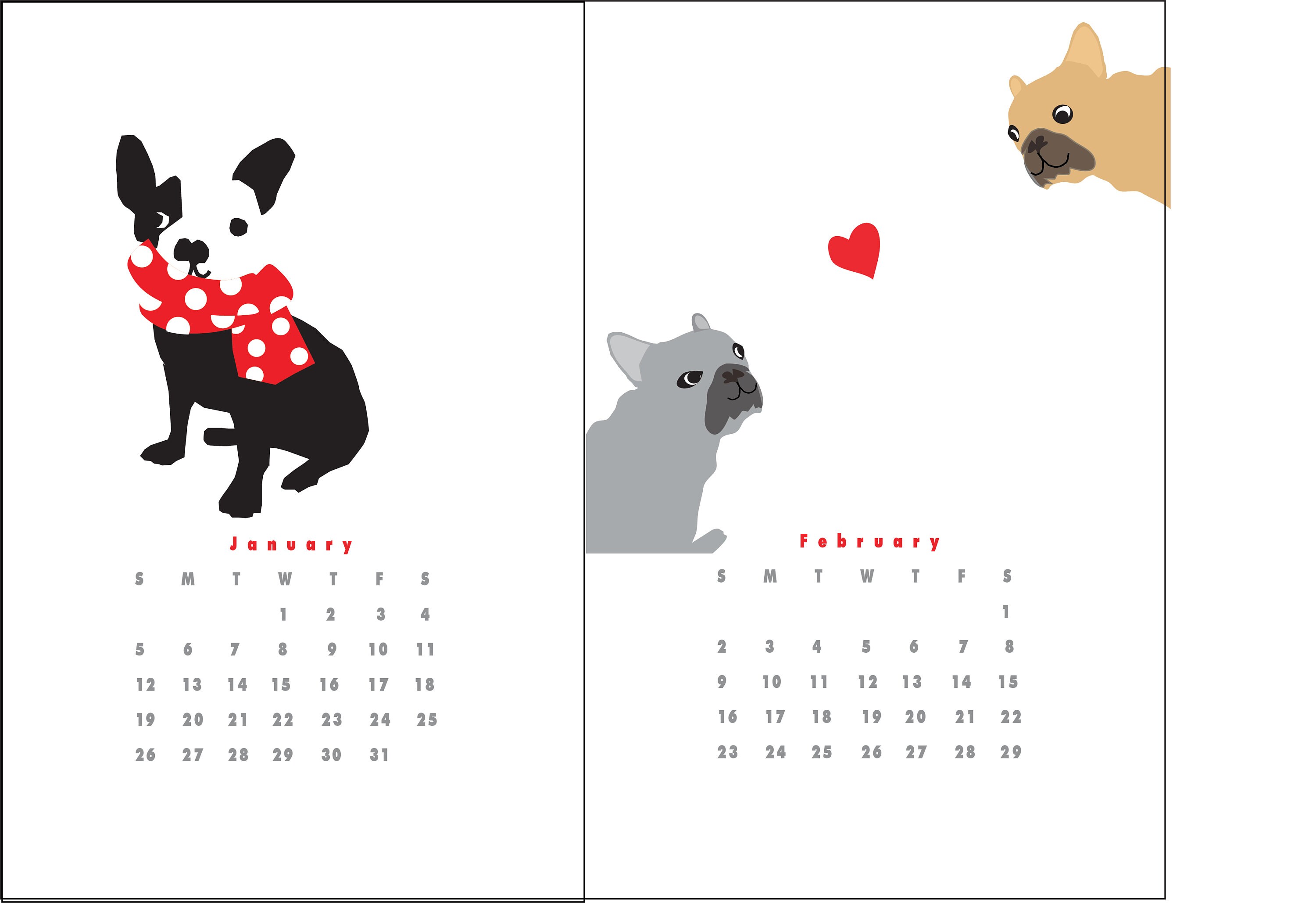 2024 French Bulldog Calendar Original Illustrations Hand Printed - Etsy