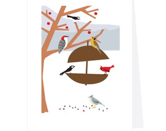 greeting cards birds on feeder note cards