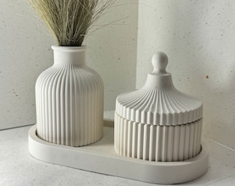 Set decorativo per la casa, vassoio ovale, barattolo con coperchio, set bianco, piatto per gioielli, set bianco per la casa, vassoio portagioie, vaso decorativo, regalo per la casa