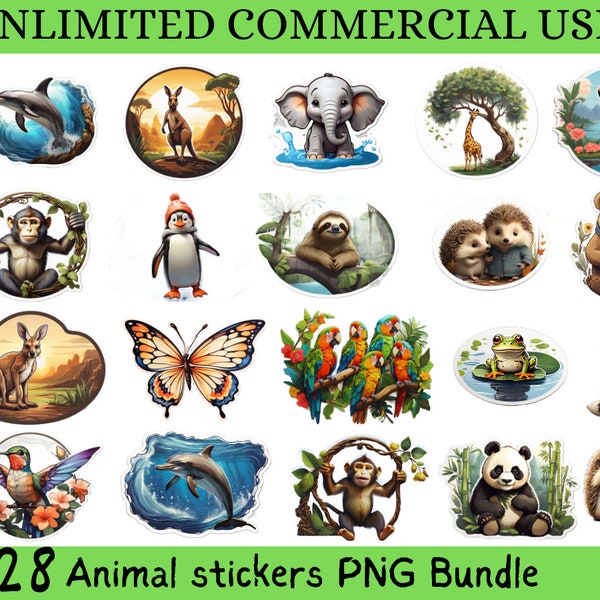 Cute Jungle Animals Digital Sticker Sheets PNG/PDF 28 different Jungle Animals sticker pack designs for instant download