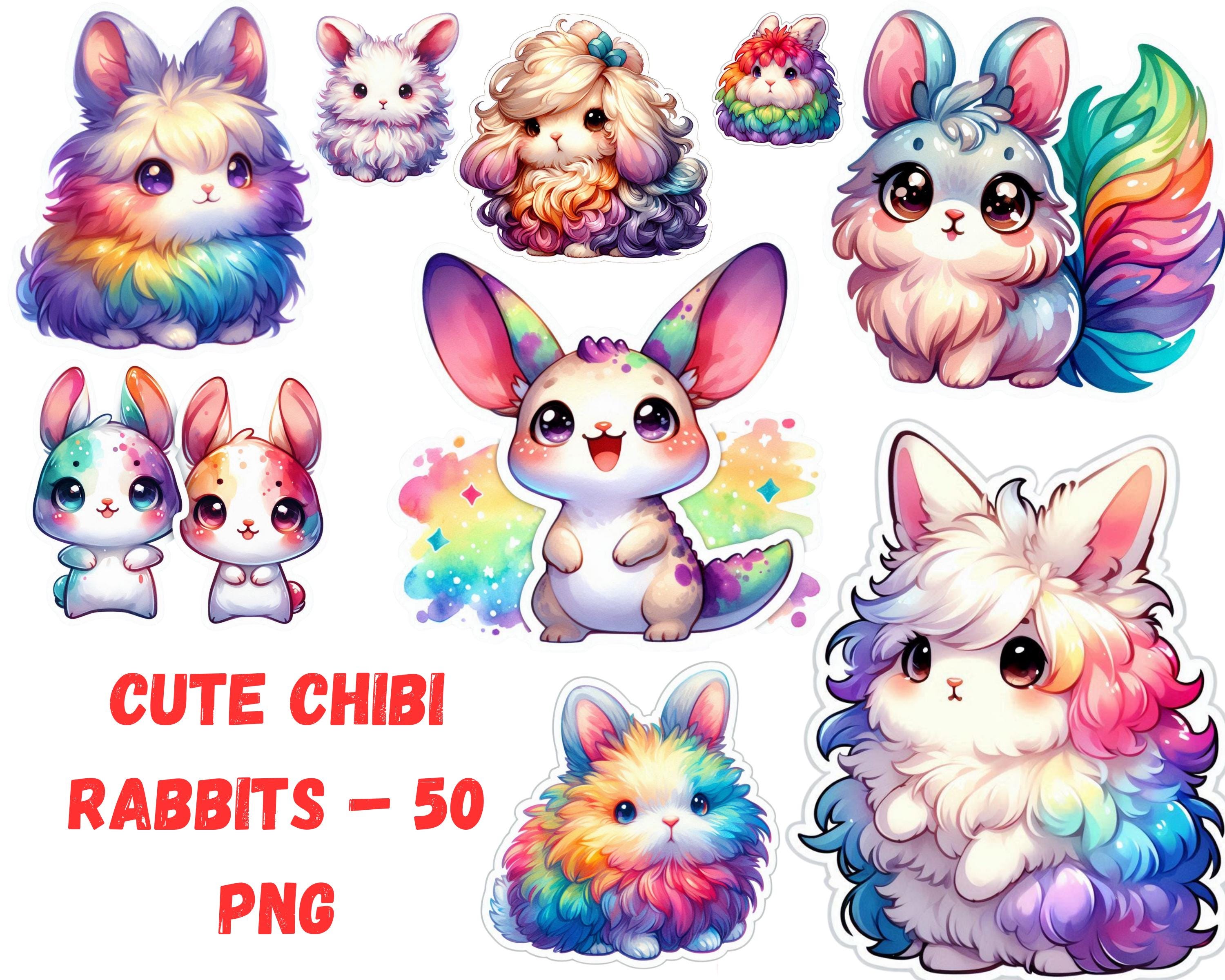 Watercolor Chibi Rabbit Stickers PNG – Cute Bunny Clipart Digital ...