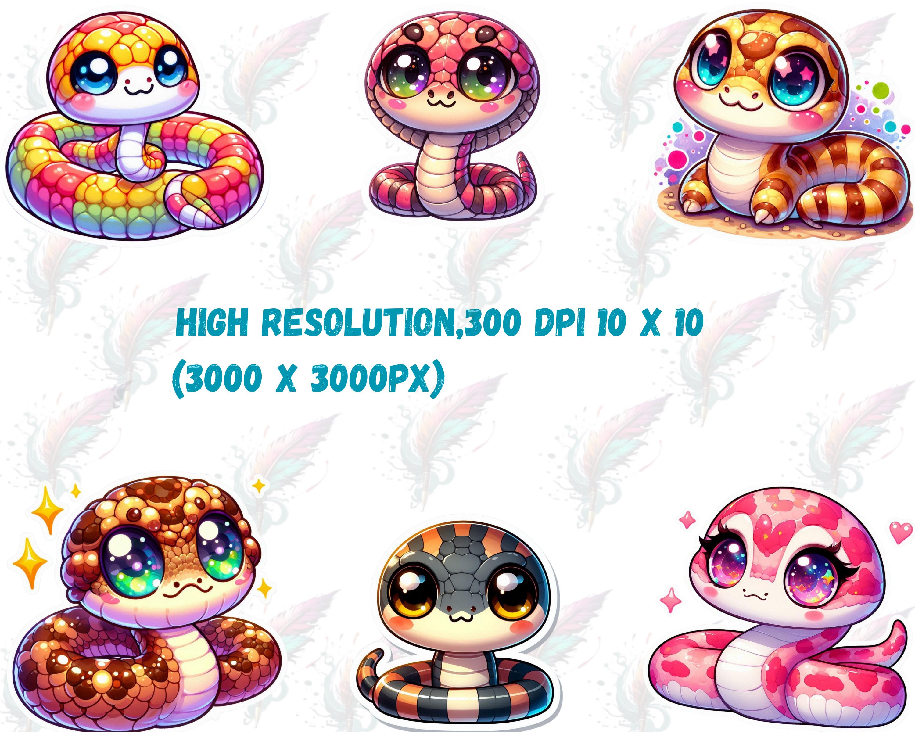 Python Snake Chibi Watercolor Chibi Snakes Stickers PNG – Cute Snakes Clipart Digital ...