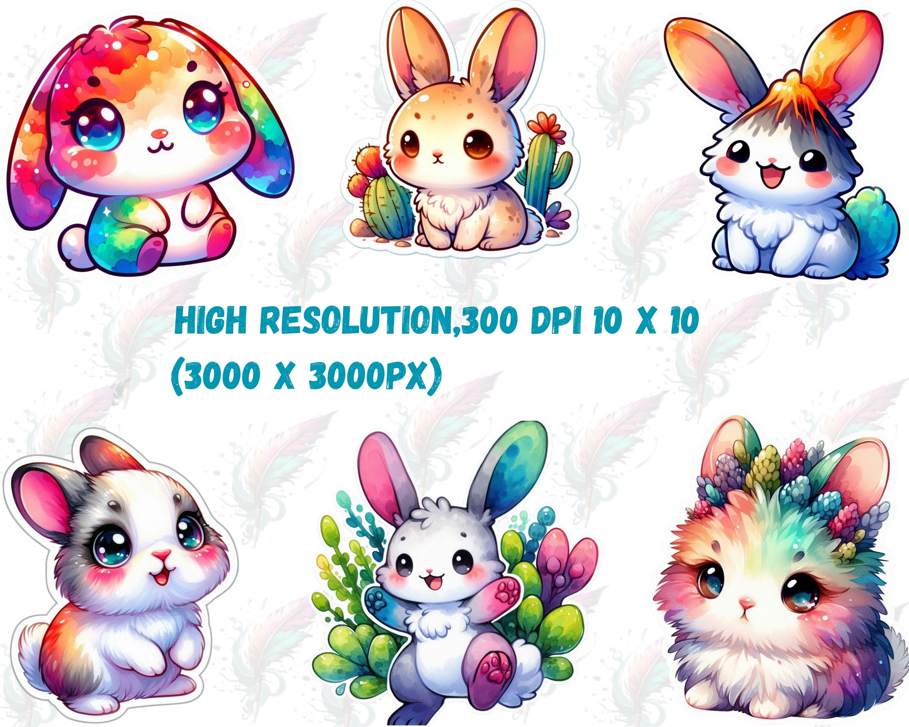 Watercolor Chibi Rabbit Stickers PNG – Cute Bunny Clipart Digital ...
