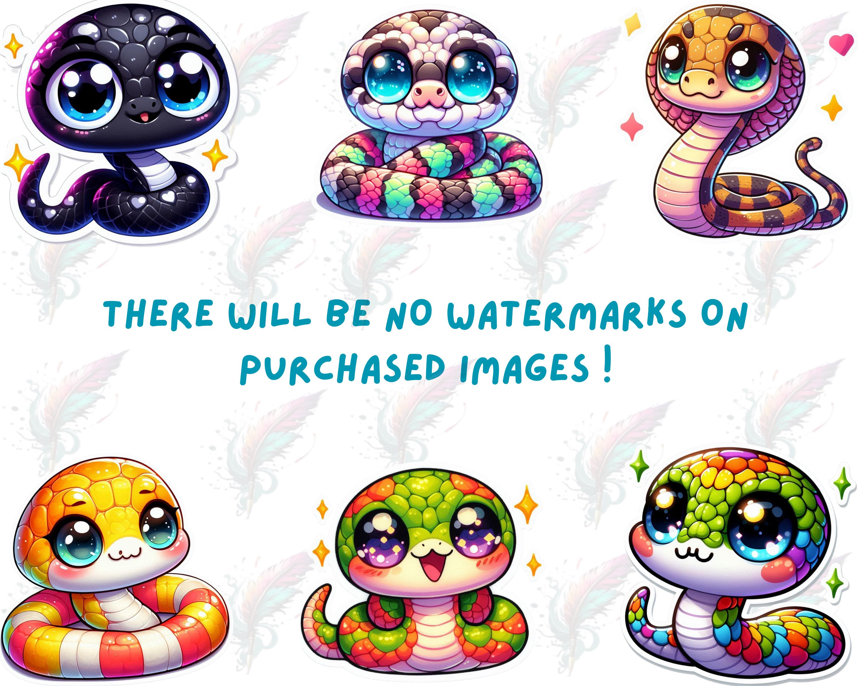 Watercolor Chibi Snakes Stickers PNG – Cute Snakes Clipart Digital ...