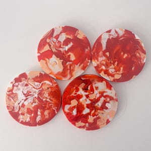 Zestaw 4 okrągłych podstawek wykonanych w 100% z recyklingowanego plastiku. Ręcznie robiony, ekologiczny prezent. 008. Peach Flame