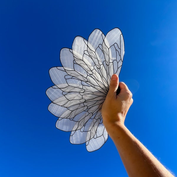 Handfan dragonfly wings. 3D printed and hand sewn. Compostable and 100% recyclable material