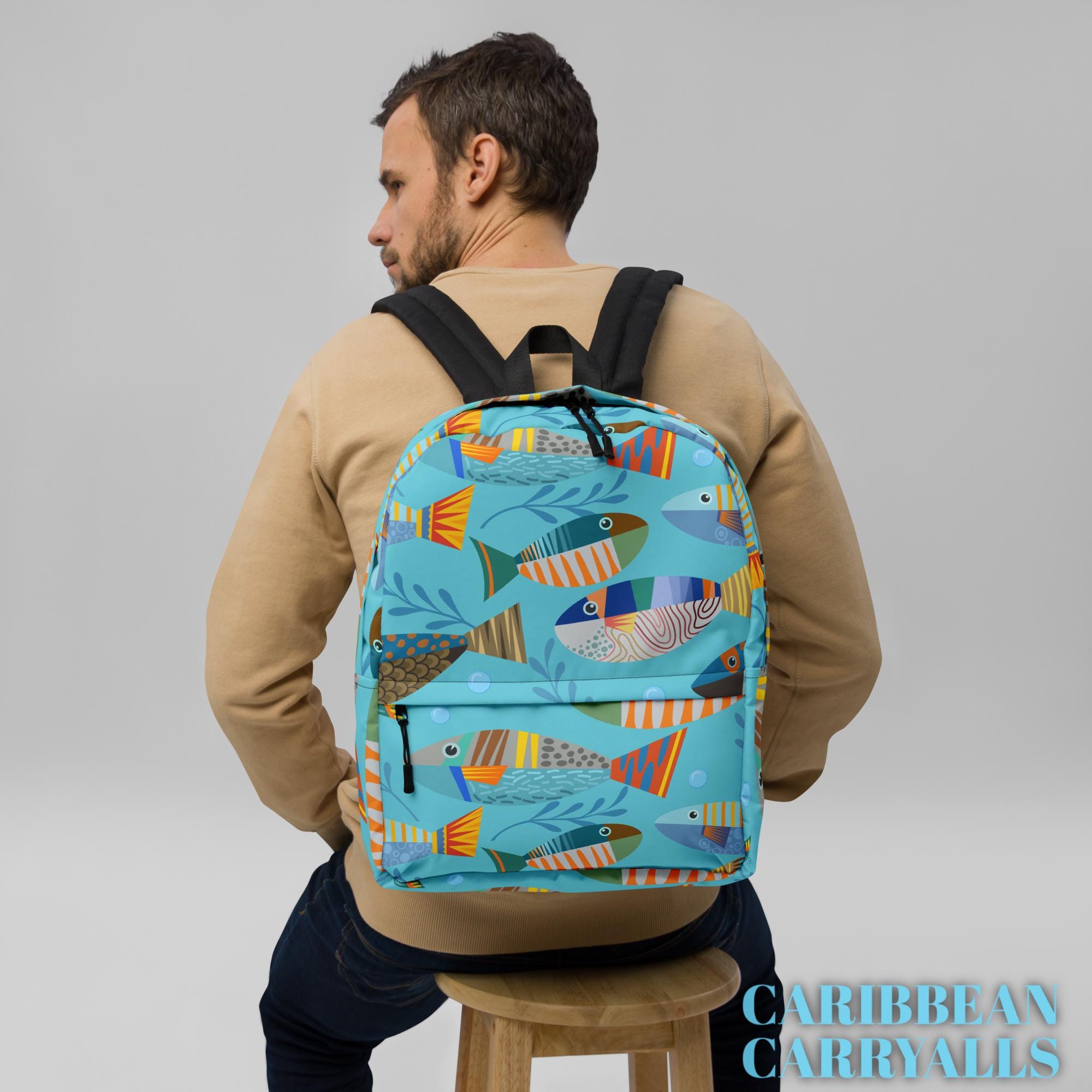 Fun Caribbean Fish Backpack for Kids & Adults, Laptop Pocket, Island ...