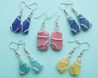 Beach Party Favor Earrings – Sea Glass Earrings Bulk – Bridesmaid Gifts – Coastal Jewelry Set – Birthday Party Gifts for Girls