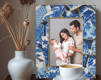Chaney Picture Frame 5x7 – St. Croix Beach Pottery Mosaic Frame – Caribbean Souvenir Gift – Red or Blue