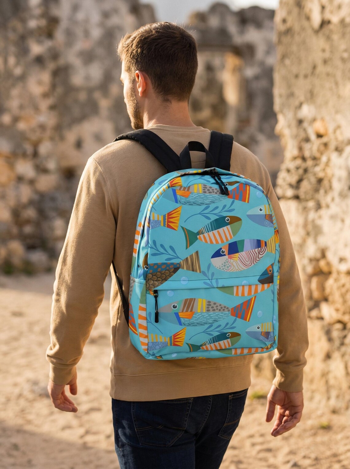 Fun Caribbean Fish Backpack for Kids & Adults, Laptop Pocket, Island ...