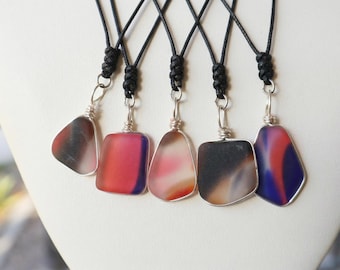 Cultured sea glass necklaces - Multicolored - Adjustable cord - Bulk sets (1, 5, 10) - Handmade on St. Croix
