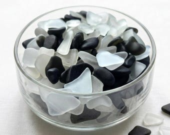 Genuine Sea Glass Mix – Black and White – St. Croix Caribbean Beach Glass – Jewelry & Craft Supplies – 6 oz Bulk