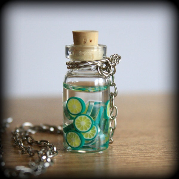 LimeAde - Polymer clay miniatures glass bottle necklace - SALE