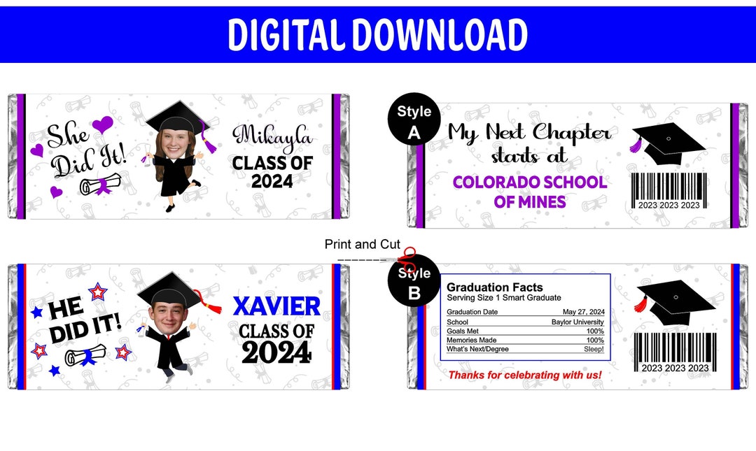 Custom Candy Bar Wrappers for Graduation, Personalized Party Favors - Etsy