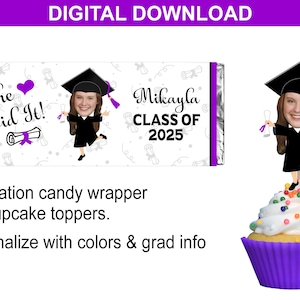 Custom Bundle, Graduation Candy Bar Wrappers and Cupcake Topper Bundle ...