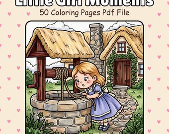 Little Girl Cottage Moments Coloring Pages | Bold Easy Line Art (PDF PNG)