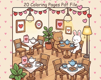 Cozy Valentine's Day Corners Coloring Pages: Indoor and Outdoor, Hygge Places for Lovers| Printable