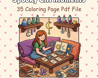 Spooky Girl Moments Coloring Pages | Bold & Easy Printable PDF + PNG | Coloring book for relaxation