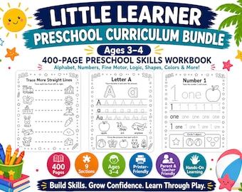 Preschool Curriculum Bundle Ages 3-4, 400 Back to school pages Pre-K Worksheets, Homeschool Preschool Learning Activities, Alphabet Numbers