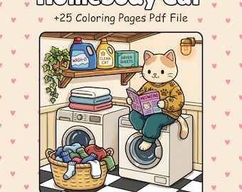 Homebody Cat Coloring Pages | Cozy Indoor Scenes, Bold Outlines (PDF Download)