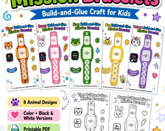 DIY Animal Mission Bracelets Printable Craft for Kids, Build and Glue Paper Bracelet Activity, Animal Wristband Craft, Classroom Party PDF