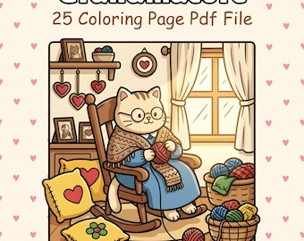 Cozy Grandmacore Printable Coloring Pages: Simple and Hygge Cottagecore Cat| For Kids and Adults