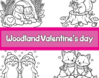 Woodland Valentine Coloring Pages for Kids| Kawaii Forest Animals Valentine's Day Activity | V-Coloring Book
