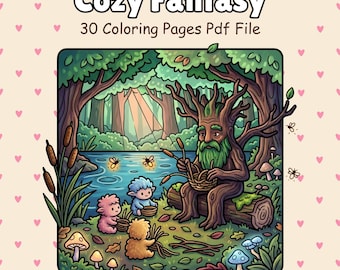 Cozy Fantasy Coloring Pages For kids | 30 Coloring sheets | Magical Creatures, Witches, Woodland Scenes