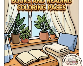 Book Coloring Pages: Cozy Reading Coloring sheets | Library Scenes for Adults, Kids, BookTok Lovers