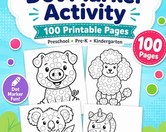100 Animal Dot Marker Coloring Pages for kids | Do a Dot Printable Worksheets for Toddlers, Preschool, Kindergarten & Fine Motor Practice