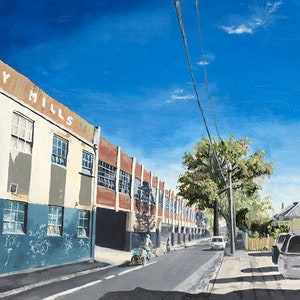Fine art giclee print of original artwork (16x20ins) on Hahenmuhle photo rag 100% cotton paper depicting Brunswick, Melbourne, Australia.