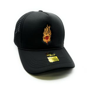 Flame Fire Rose Mesh Trucker Snapback (Black)