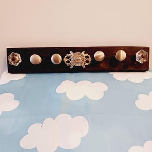 Vintage Glass and Metal Knob Rail Organizer: Recycled Wood Wall Hanger