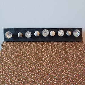 Recycled Wood Knob Rail Organizer: Vintage Crystal, Silver Knobs – Boho Wall Hanger