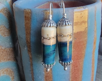 Handmade Art Glass and Sterling Earrings . Lampwork Glass . Julie Nordine . Credit River Art Glass . E15