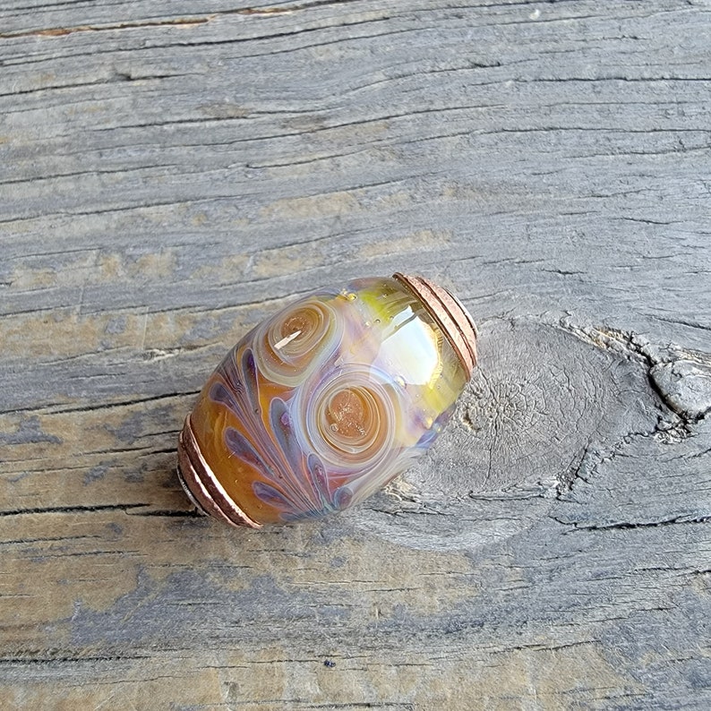 Handmade Large Hole Art Glass Bead . Lampwork Glass . Sterling . Copper . Julie Nordine . Credit River Art Glass . BHB315 image 1