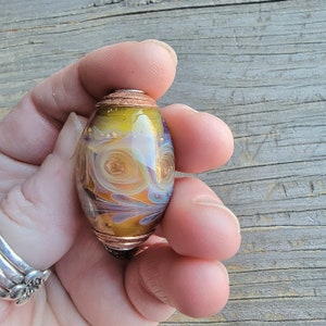 Handmade Large Hole Art Glass Bead . Lampwork Glass . Sterling . Copper . Julie Nordine . Credit River Art Glass . BHB315 image 4