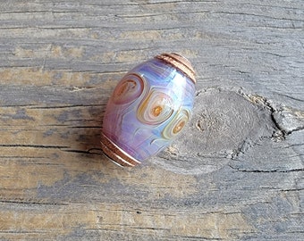 Handmade Large Hole Art Glass Bead . Kalypso Swirl . Lampwork Glass . Sterling . Copper . Julie Nordine . Credit River Art Glass . BHB306