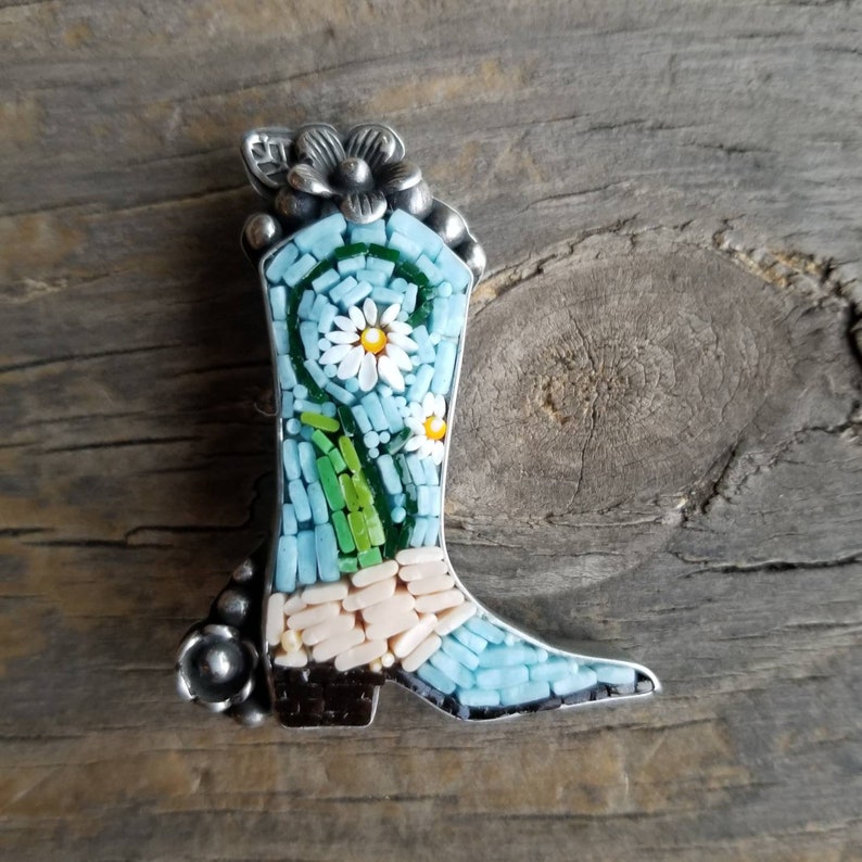 Julie Nordine Handmade Sterling /& Micro Mosaic Brooch S-MM103 Cowboy Boot Pin