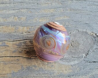 Handmade Large Hole Art Glass Bead . Lampwork Glass . Sterling . Copper . Julie Nordine . Credit River Art Glass . BHB313