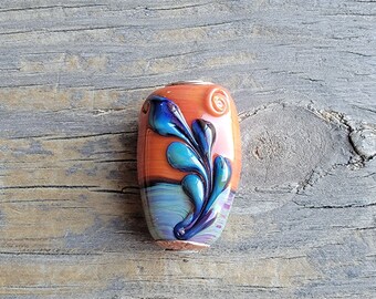 Handmade Large Hole Art Glass Bead . Lampwork Glass . Sterling . Copper . Julie Nordine . Credit River Art Glass . BHB318