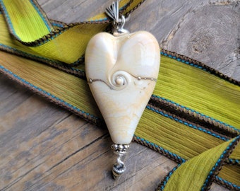 Handmade Art Glass Heart Necklace  . Lampwork Bead . Julie Nordine . Credit River Art Glass . N150