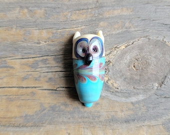 OWL . Handmade Art Glass Bead . Lampwork Glass . Julie Nordine . CreditRiverArtGlass . B358