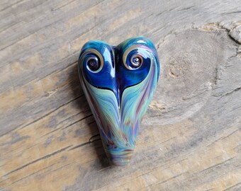 Handmade Art Glass Heart Bead . Forget-Me-Not . Lampwork Glass . Julie Nordine . CreditRiverArtGlass . B368